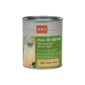Boîte de OBI Holz-Öl Express Transparent 750ml pour l'entretien et la protection du bois.