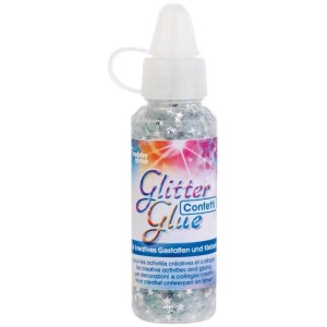 Colle à paillettes argentée avec confettis étoiles, 53 ml. Idéale pour le bricolage et la décoration.