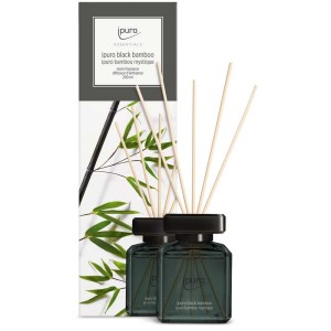 Ipuro Raumduft Essentials Black Bamboo 200ml mit Duftstäbchen und Verpackung.