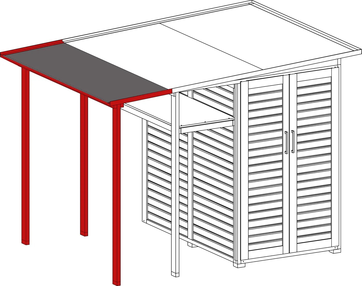Weka Anbaudach Garten Q Modul Family Schwedenrot / seitlicher Anbau