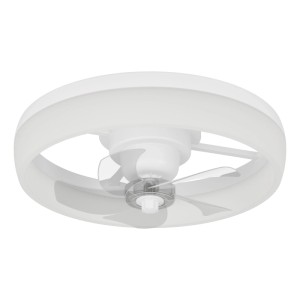 Ventilatore da soffitto LED Eglo Castaic rotondo bianco, 50 cm, con pale trasparenti e luce integrata.