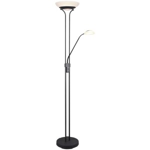 Lampadaire LED noir Orsan avec éclairage indirect et liseuse, dimmable.