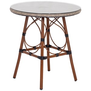 Acamp Bistrotisch Maui mit Bambusoptik und Glasplatte, ideal für den Garten.