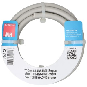 Cavo TT grigio CH-N1VV-U 3x1,5 mm² da 5 m, arrotolato.