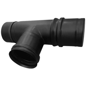 Tuyau de poêle à granulés en T en acier inoxydable noir, Ø 80 mm, pour poêles à granulés.