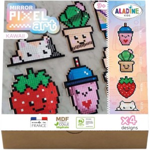 Aladine Mirror Pixel Art Set Kawaii con 4 motivi: gatto, cactus, fragola, bubble tea.