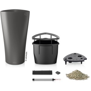 Lechuza Delta Premium pot de fleurs Anthracite métallisé, colonne de plantes avec accessoires et système d'irrigation.
