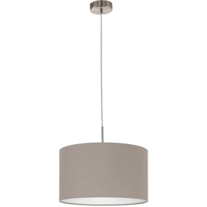 Moderna lampada a sospensione Eglo Pasteri color tortora con finitura nichel opaco, ideale per soggiorni.