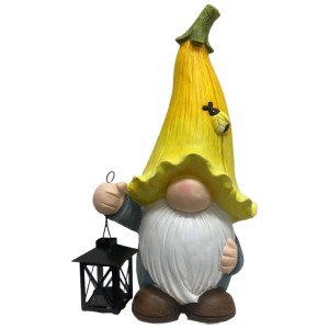 Gnomo decorativo con cappello giallo e lanterna, alto 48 cm, per giardino e balcone.