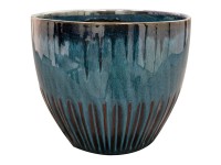 Decofinder Pflanztopf Dyon Keramik glasiert Blau Ø 22 cm / Höhe 19 cm