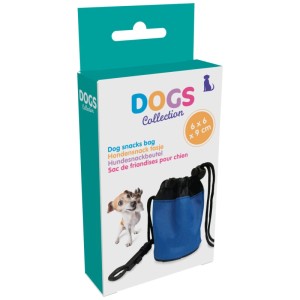 Blaue Hundesnacktasche aus Polyester mit Karabiner zur Befestigung an Gürtel oder Leine.
