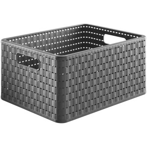 Cesto Rotho Country A4 antracite (18L) effetto rattan. Contenitore con manici.