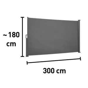 Tenda laterale Livingston, 3x1,8m, antracite, con dimensioni di larghezza e altezza.