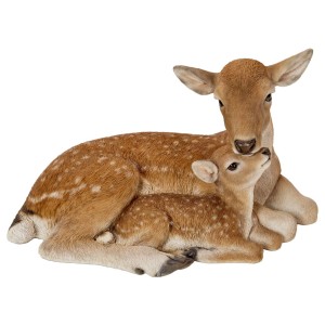 Dekorative goldbraune Hirsch- und Kitzfigur (Höhe 40 cm) von Vivid Arts für die Gartendekoration.