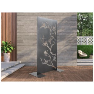 Paravent Nouvel Birdie, acier anthracite avec motif d'oiseaux pour terrasse et balcon.