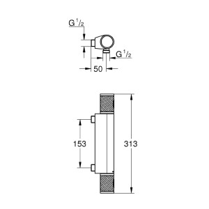 Disegno tecnico: Termostatico per doccia Grohe Precision Feel con interasse 153 mm.