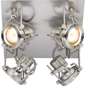 Spot LED Dusino, lot de 4, nickel mat, 23x23 cm. Plafonnier avec quatre spots au design moderne.