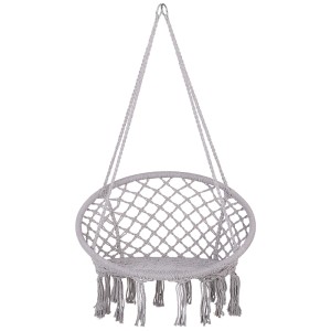 Sedia sospesa Beliani Gabella in cotone grigio chiaro con frange in stile boho.