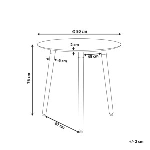 Schéma : Table de salle à manger blanche Beliani Boma, Ø 80 cm, avec dimensions.