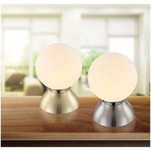 Globo LED lampada da tavolo Kitty E14, lampada da comodino con sfera in vetro opale e funzione touch.