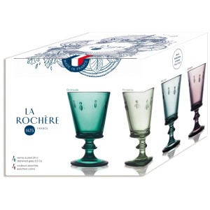 Set di bicchieri da vino La Rochere Abeille, 4 bicchieri colorati (24 cl) con api nella scatola.