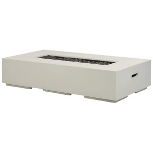 Rechteckige Beliani Feuerstelle Pavo in Taupe aus Leichtbeton mit Lavasteinen.