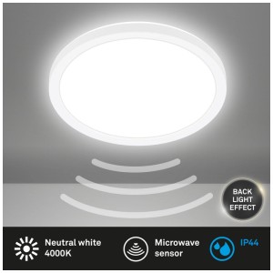 Lampada da bagno a LED Briloner bianca con sensore di movimento, 15W, 1900 lumen, IP44.
