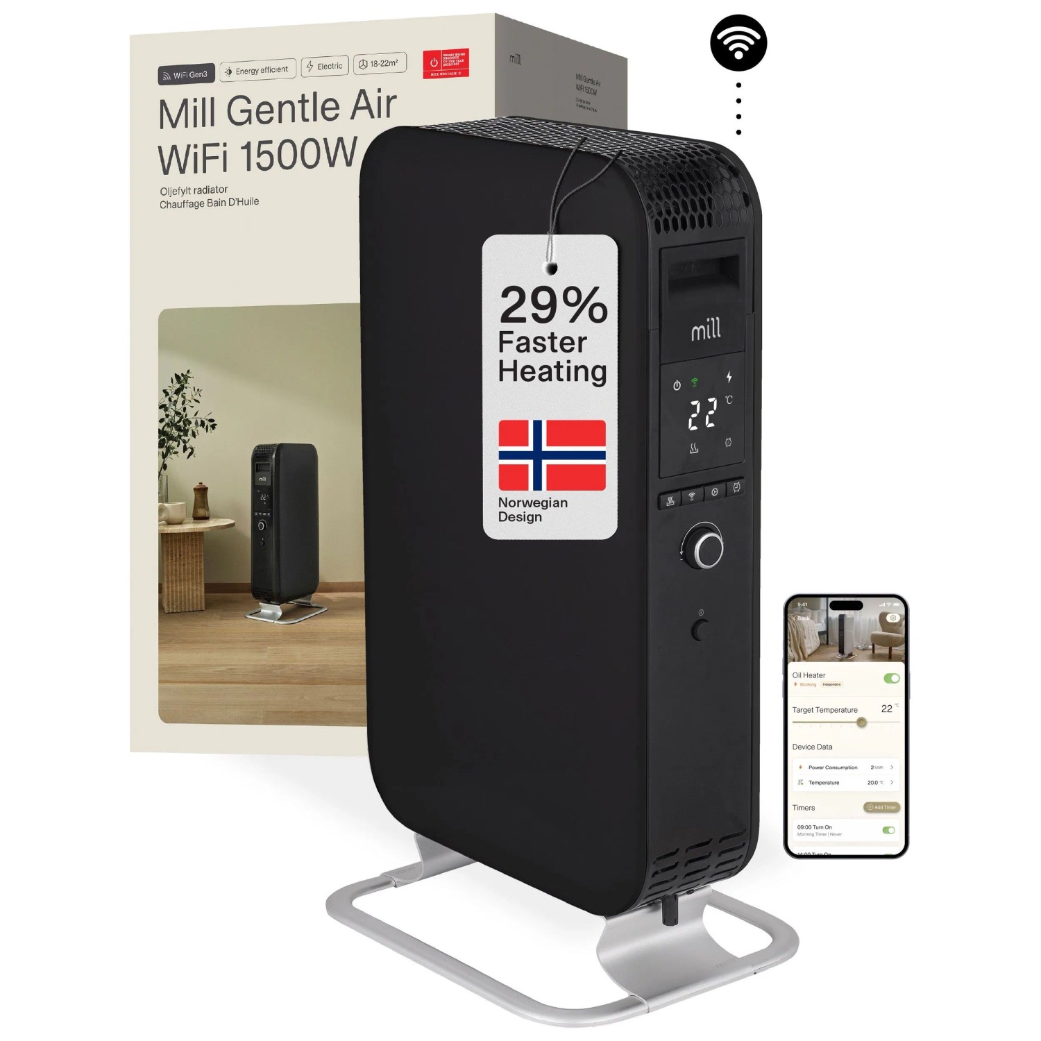 Mill Radiator Mill Gentle Air WiFi Öl-Radiator Schwarz 1'500 W kaufen bei OBI