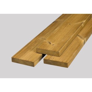Lames de terrasse en pin thermo-traité, 26x117 mm, longueur 3 m. Stables et durables pour votre terrasse.