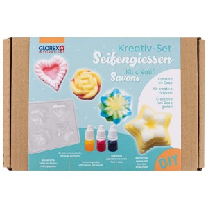 Glorex Kit créatif de fabrication de savon avec moules, couleurs et instructions pour savons DIY.