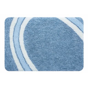 Tappeto da bagno blu Spirella Curve (60x90 cm) con strisce bianche. Tappeto da bagno soffice per il bagno.