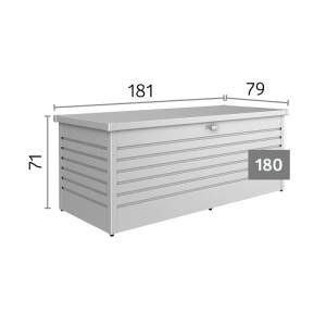 Biohort FreizeitBox 180 Gris Quartz Métallisé. Robuste coffre de jardin en acier, 181x71x79 cm, avec serrure.