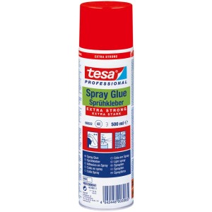 Tesa Spray Glue Extra Strong, bomboletta da 500ml con tappo rosso. Adesivo spray potente per grandi superfici.