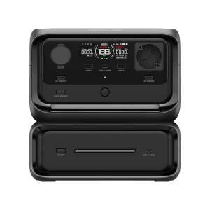 Station d'alimentation Ecoflow River 3 Max noire avec 572 Wh et batterie d'extension.