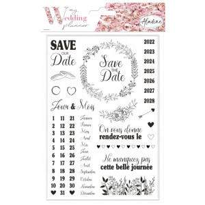 Set de tampons Aladine "Save the Date" pour invitations de mariage et papeterie.