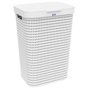 Cesto portabiancheria Rotho Country bianco (55 l) con effetto rattan e coperchio.