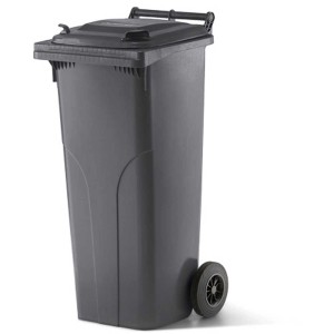 Contenitore in plastica Ochsner, antracite, 140 l, con coperchio e ruote.
