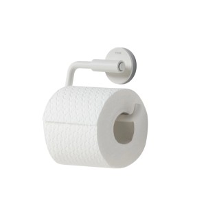 Porta carta igienica Tiger Urban bianco con rotolo, per montaggio a parete in bagno o toilette.