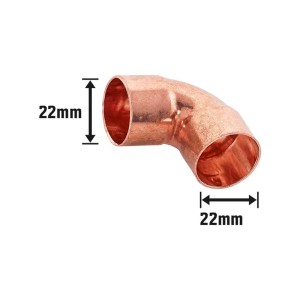 Coude à souder en cuivre Ø 22 mm, coude à 90 degrés pour installation de tuyaux en cuivre.