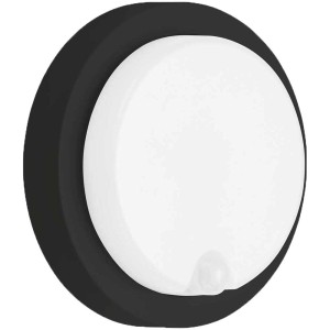 Applique murale extérieure LED Telefunken Dortmund noire avec détecteur, 12W, forme ronde.