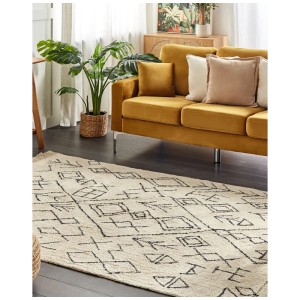 Tapis en coton beige Somek (160x230 cm) avec motif géométrique de style bohème.