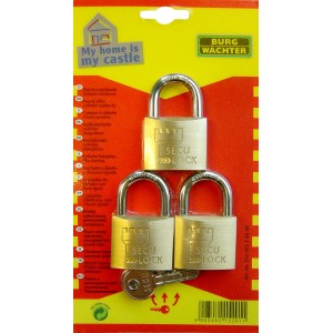 Lot de cadenas Burg Wächter Trio 405 40 SB avec trois cadenas à clé identique et clé.