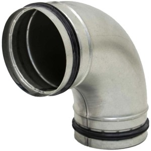 Curva a semiguscio a spirale 90°/Ø 125 mm con guarnizione a labbro per sistemi di ventilazione.