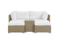 Beliani Lounge-Set Noto 2-Sitzer Modular Rattan Braun mit Auflagen in Weiss