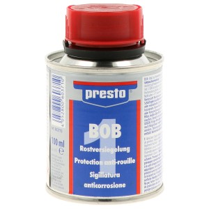 Presto Sigillante antiruggine 100ml in barattolo di metallo con coperchio rosso.