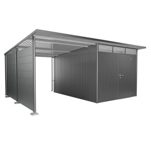 Pannello laterale Biohort per tettoia AvantGarde A4/A8, grigio quarzo metallizzato, per protezione da vento e intemperie.