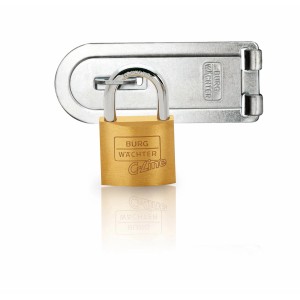 Ensemble moraillon et cadenas Burg-Wächter : Cadenas en laiton avec moraillon galvanisé.