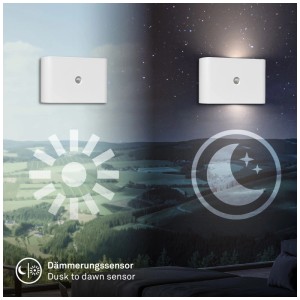 Briloner Chet applique murale LED sans fil, lampe blanche avec détecteur crépusculaire pour le jour et la nuit.