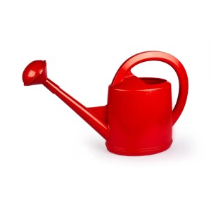 Arrosoir rouge en plastique d'une capacité de 7 l avec pomme d'arrosage amovible.