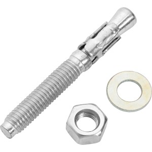 Ancoraggio a bullone LUX M8 x 65 mm con dado e rondella, ideale per carichi pesanti.
